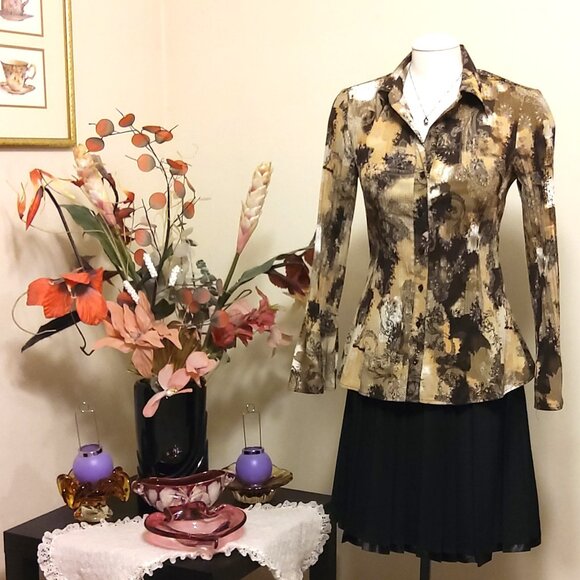 NWOT Fred David Women’s Long Sleeve Loose Shirts Pleated Blouses Tops Office - Picture 5 of 5